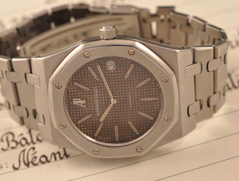 Men's Audemars Piguet Stainless Steel Jumbo Royal Oak Wristwatch with Chocolate Dial