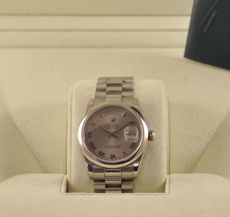 Men's Rolex Platinum Day-Date Wristwatch Ref 118206 circa 2005 For Sale