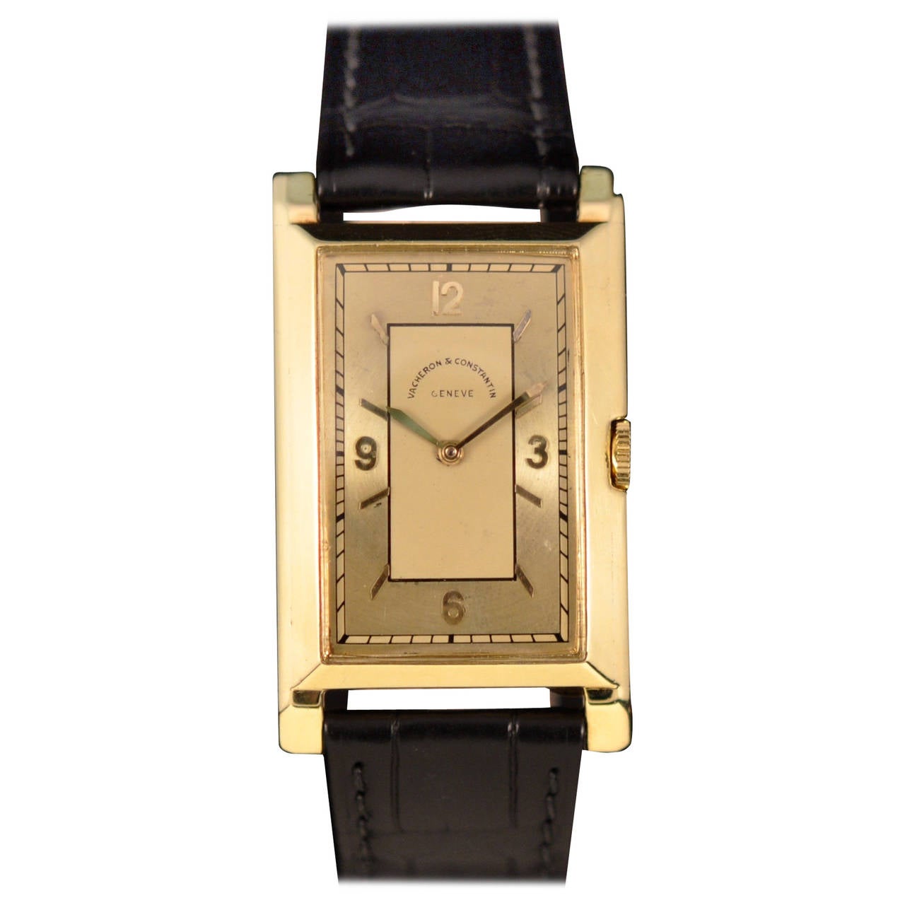 Vacheron Constantin Yellow Gold Rectangle Jumbo Wristwatch For Sale