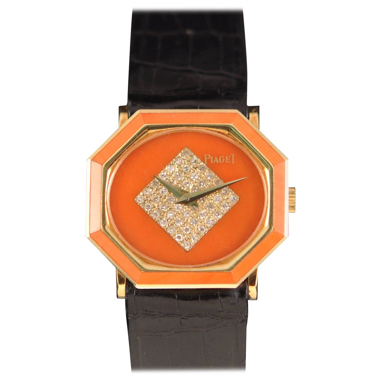 Piaget Lady's Yellow Gold Diamond Octagonal Coral Wristwatch For Sale