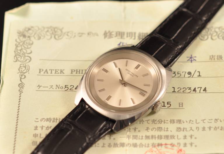 Patek Philippe Stainless Steel Tonneau Wistwatch Ref 3579 circa 1970s In Excellent Condition For Sale In Paris, FR