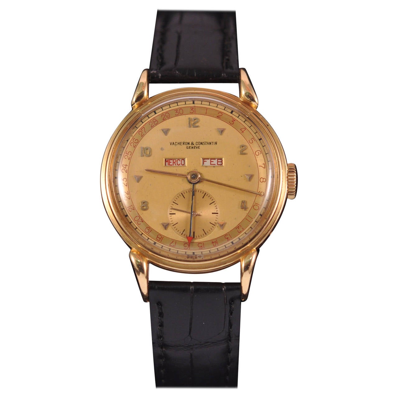 Vacheron Constantin Yellow Gold Triple Calendar Wristwatch For Sale