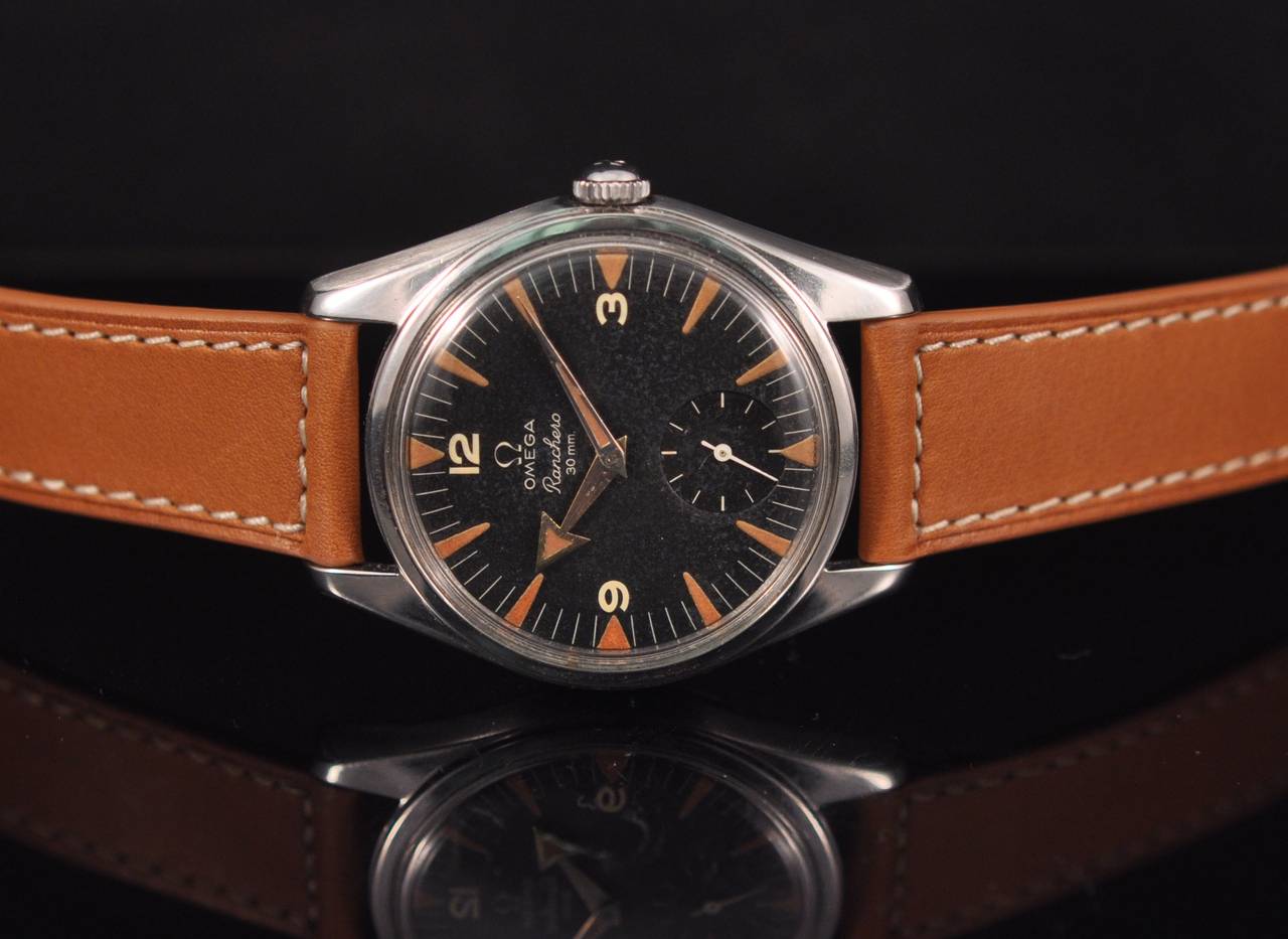 Omega Stainless Steel Black dial Ranchero Wristwatch Ref Ck 2990 In Excellent Condition For Sale In Paris, FR