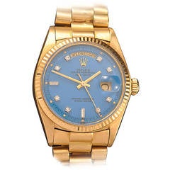 Rolex Yellow Gold Day-Date Wristwatch with Blue Diamond Stella Dial circa 1977