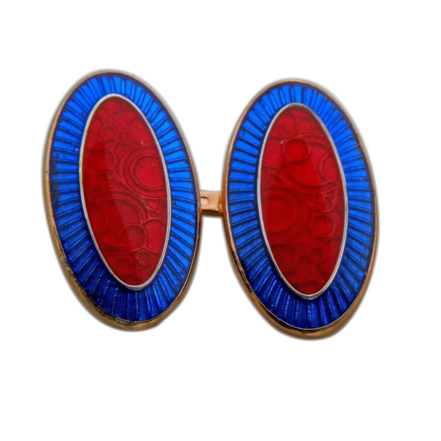 A limited edition of an old Pair of cufflinks found in Berca's archive, enamelled with the antique champslevé technique, rose gold plate sterling silver