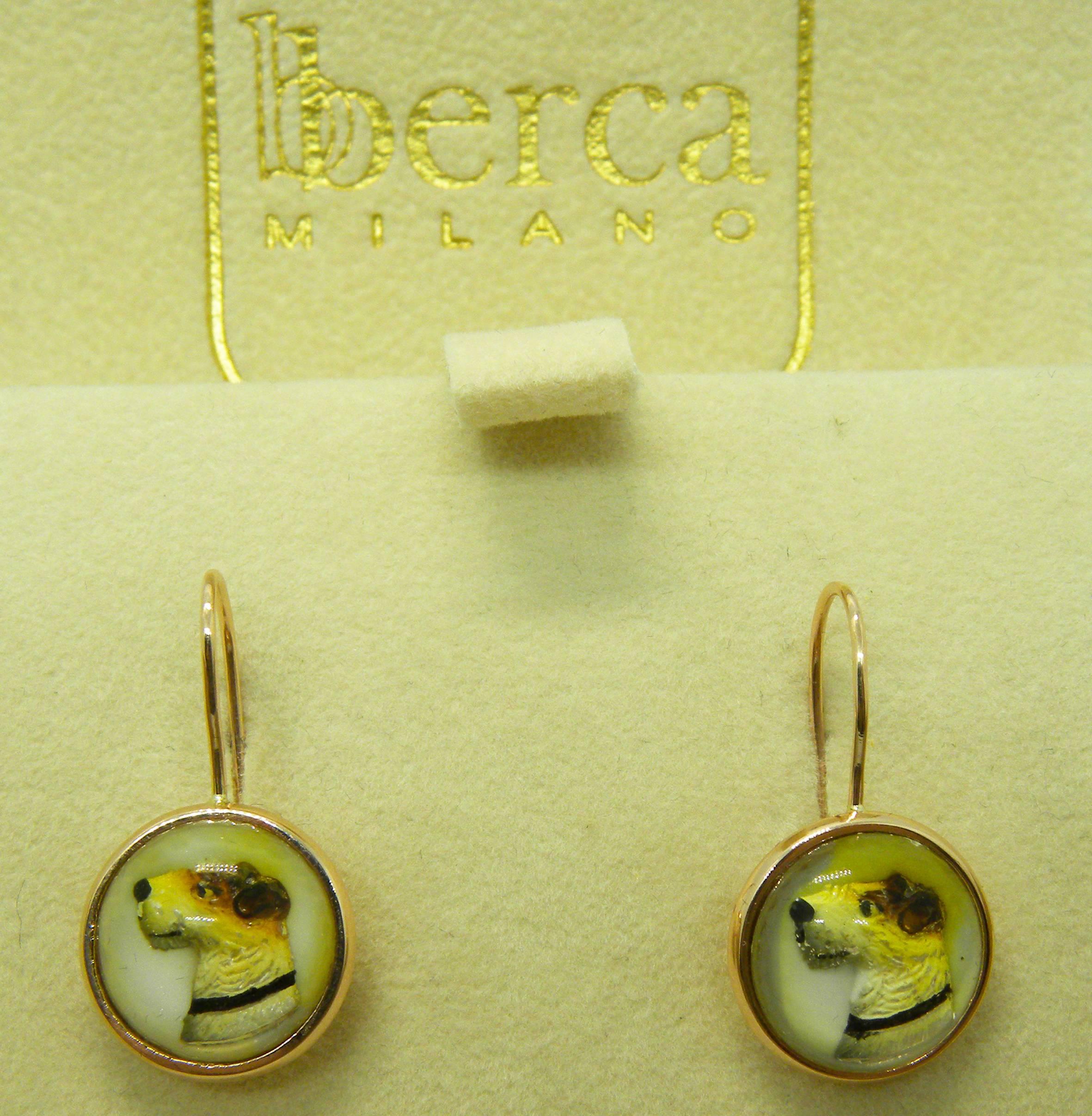 Original 1950s Reverse Painting under Crystal Gold Fox Terrier Earrings 1