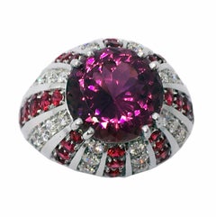 Berca 1960s 5.77 Carat Natural Pink Tourmaline Diamond Ruby Cocktail Ring