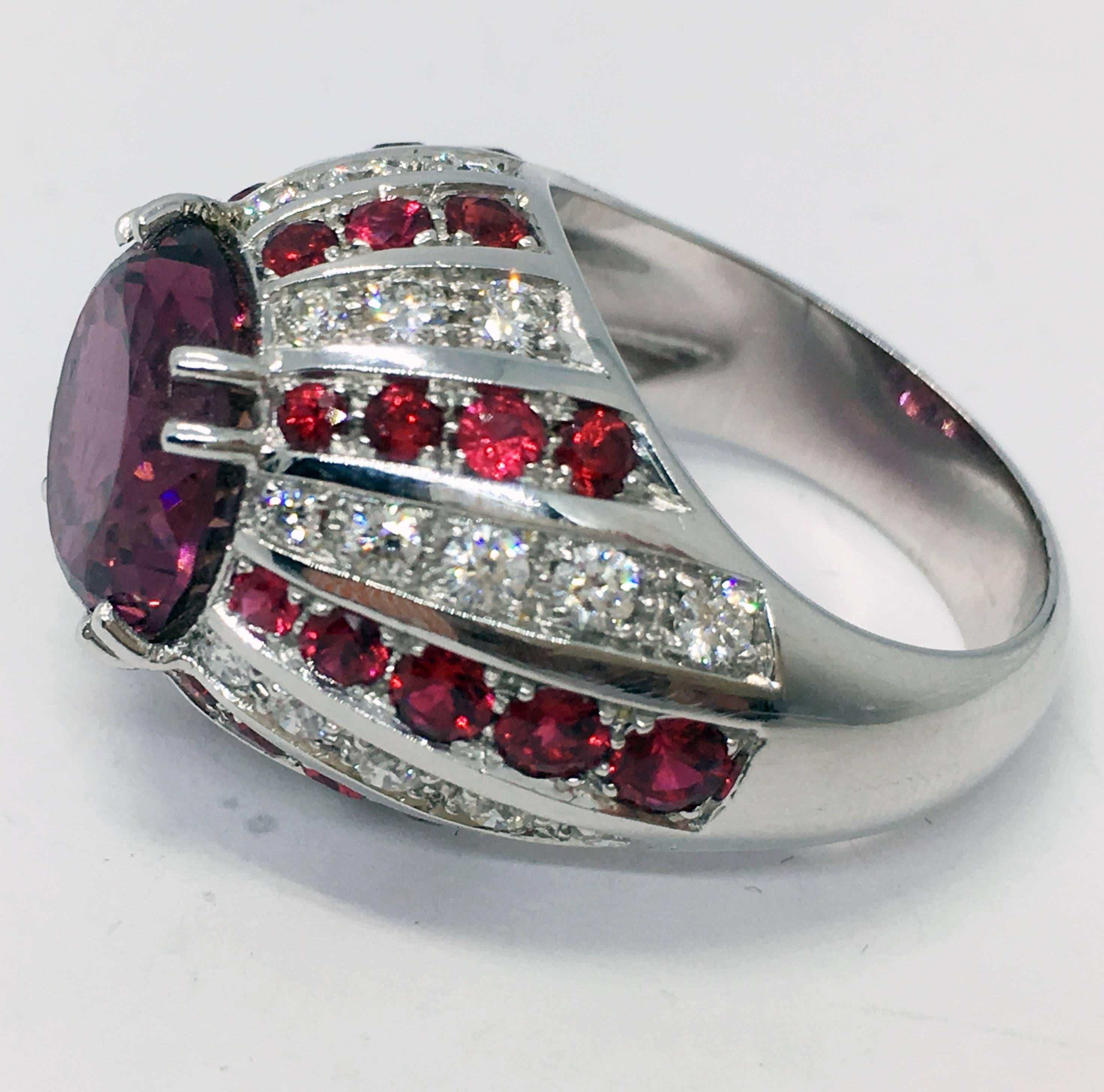Berca 1960s 5.77 Carat Natural Pink Tourmaline Diamond Ruby Cocktail Ring In New Condition In Valenza, IT