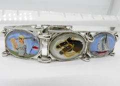 Berca Original 1950s Reverse Painting under Crystal Sterling Silver Bracelet