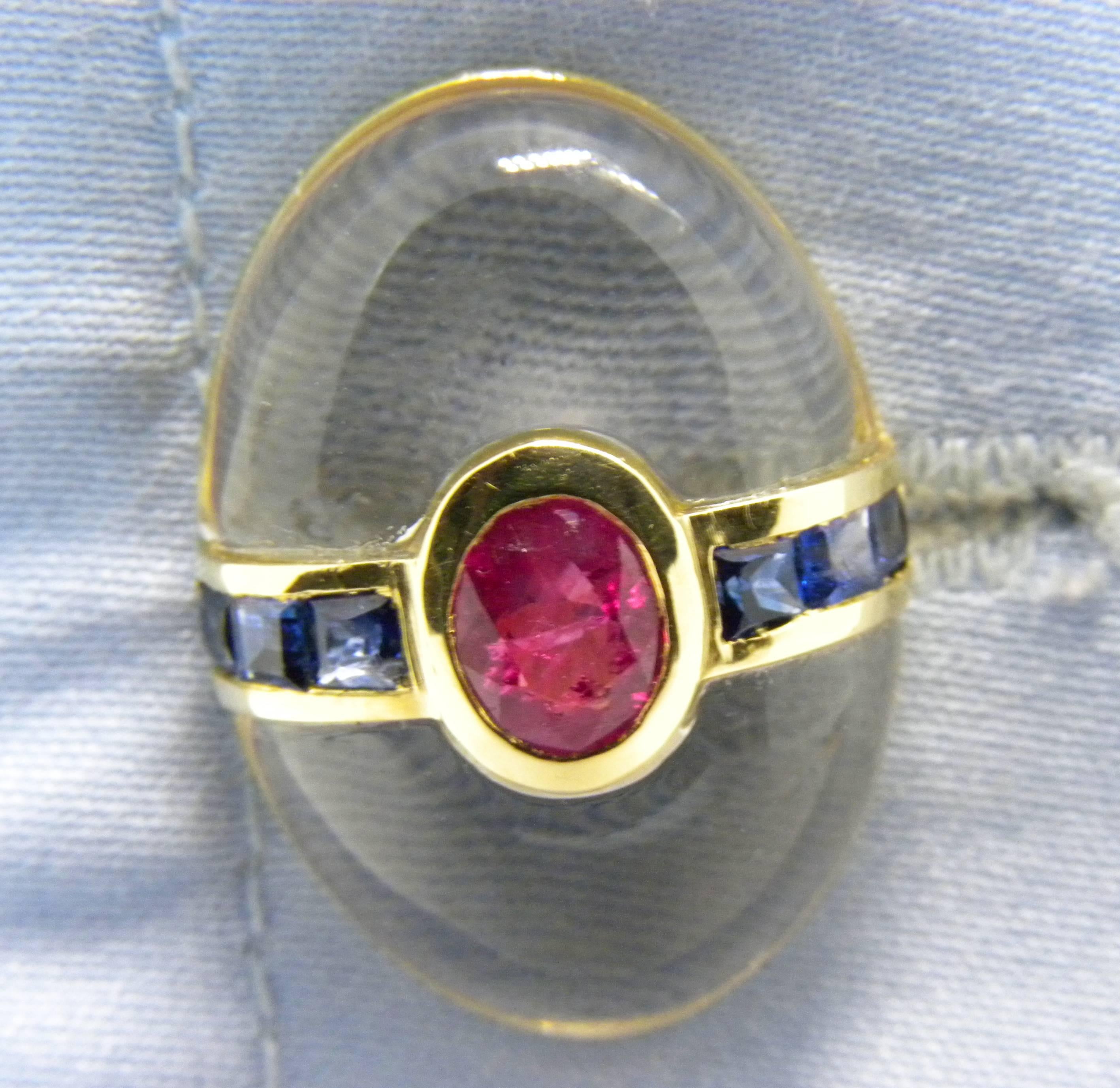 Contemporary Berca Oval Rock Crystal Square Cut Sapphire Oval Ruby 18 Karat Gold Cufflinks