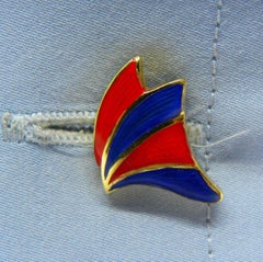 Berca Enameled Butterfly Shaped Lapis Stick Back 18 Carat Yellow Gold Cufflinks