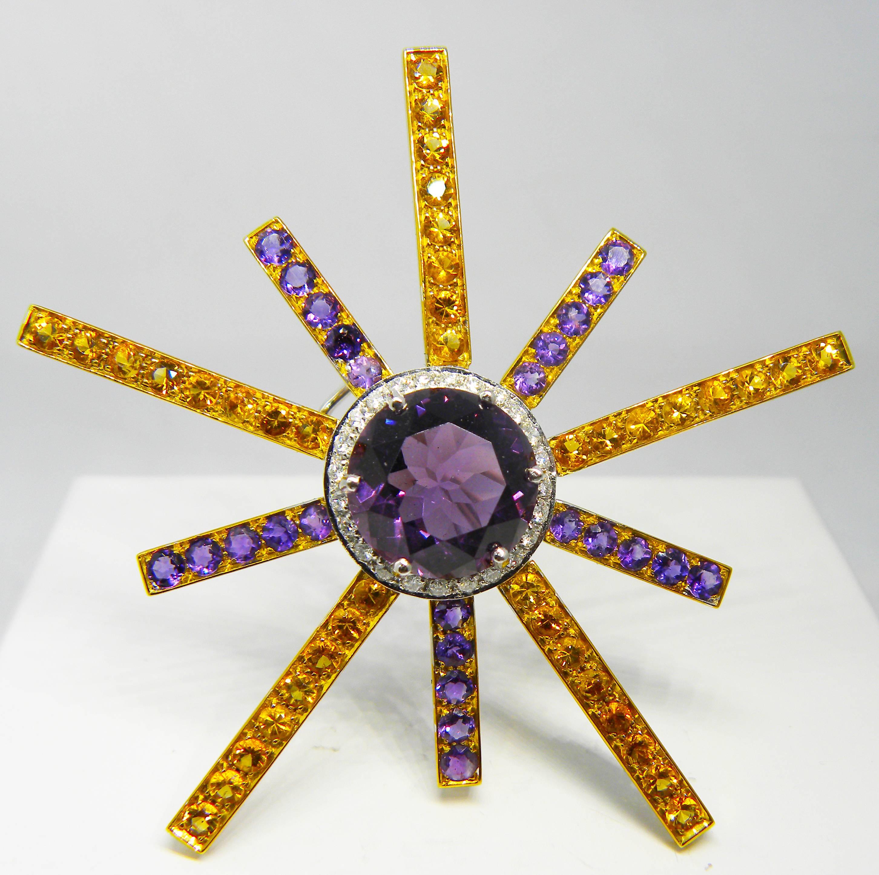 De las mujeres Berca Broche Estrella Amatista Diamante Blanco Citrino Talla Brillante Natural en venta