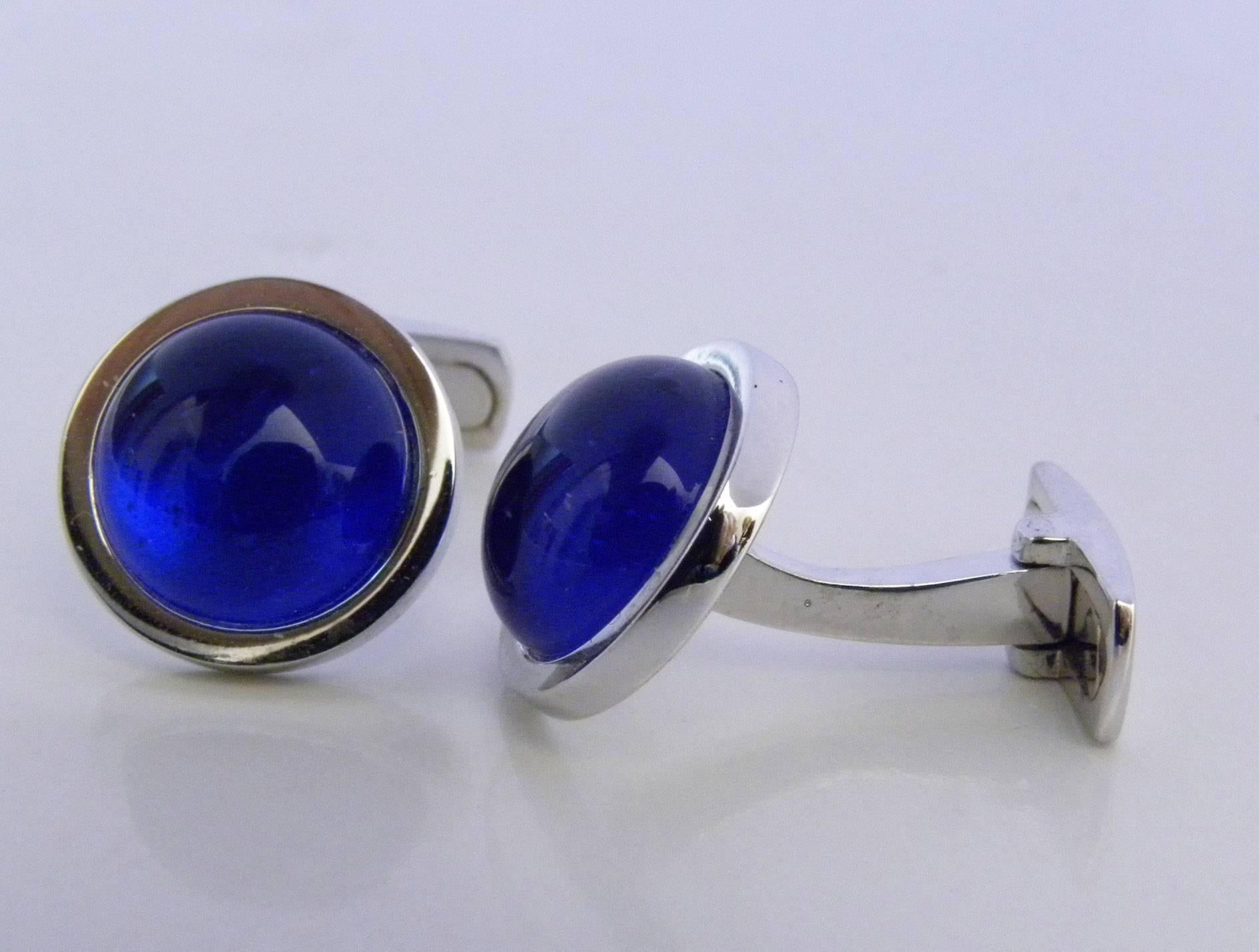 Bubble Rock Crystal and Blue Enamel Sterling Cufflinks In New Condition In Valenza, IT
