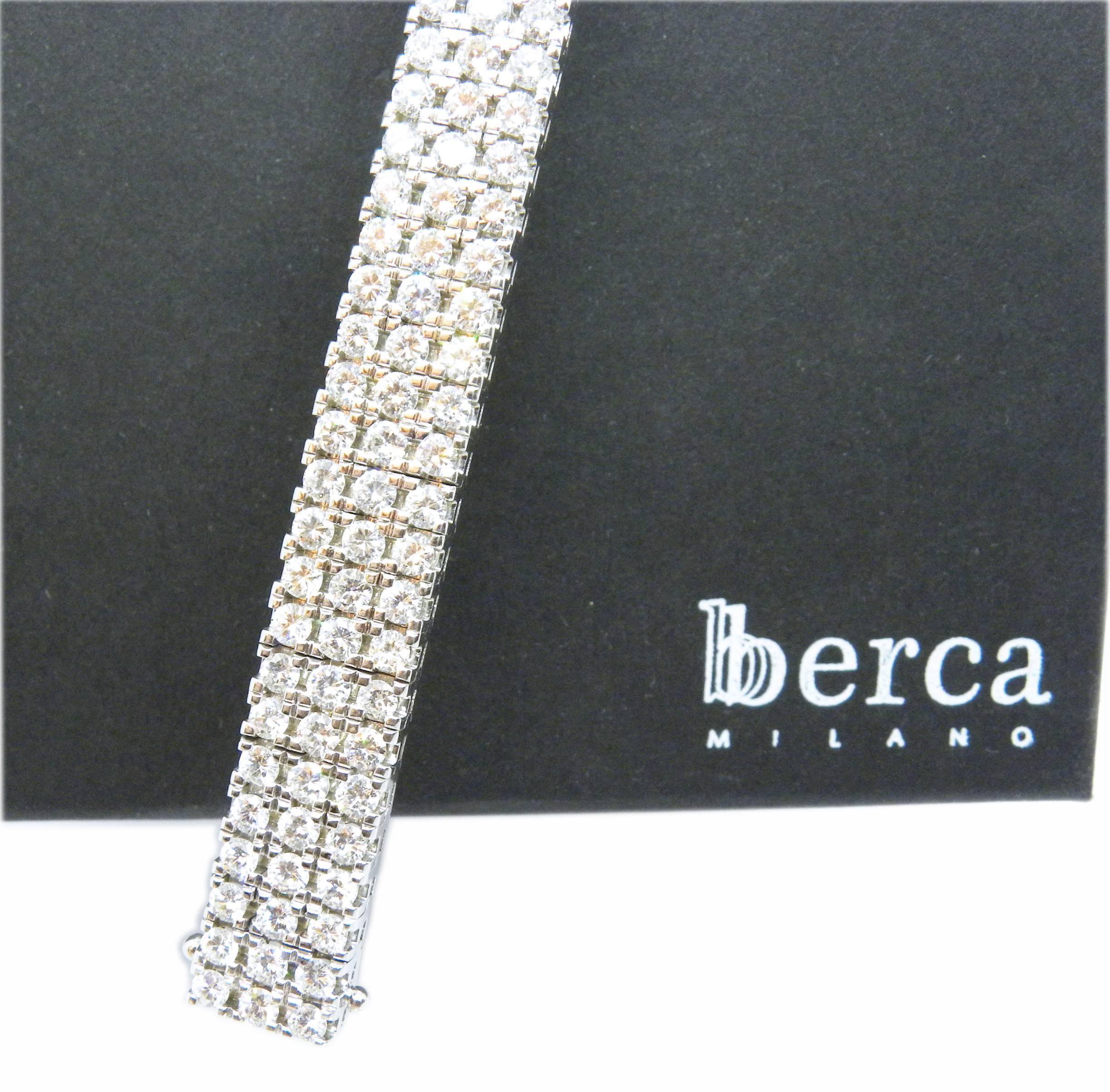 Contemporary Berca 12.60Kt 174 White Diamond White Gold Setting One-of-a-Kind Tennis Bracelet