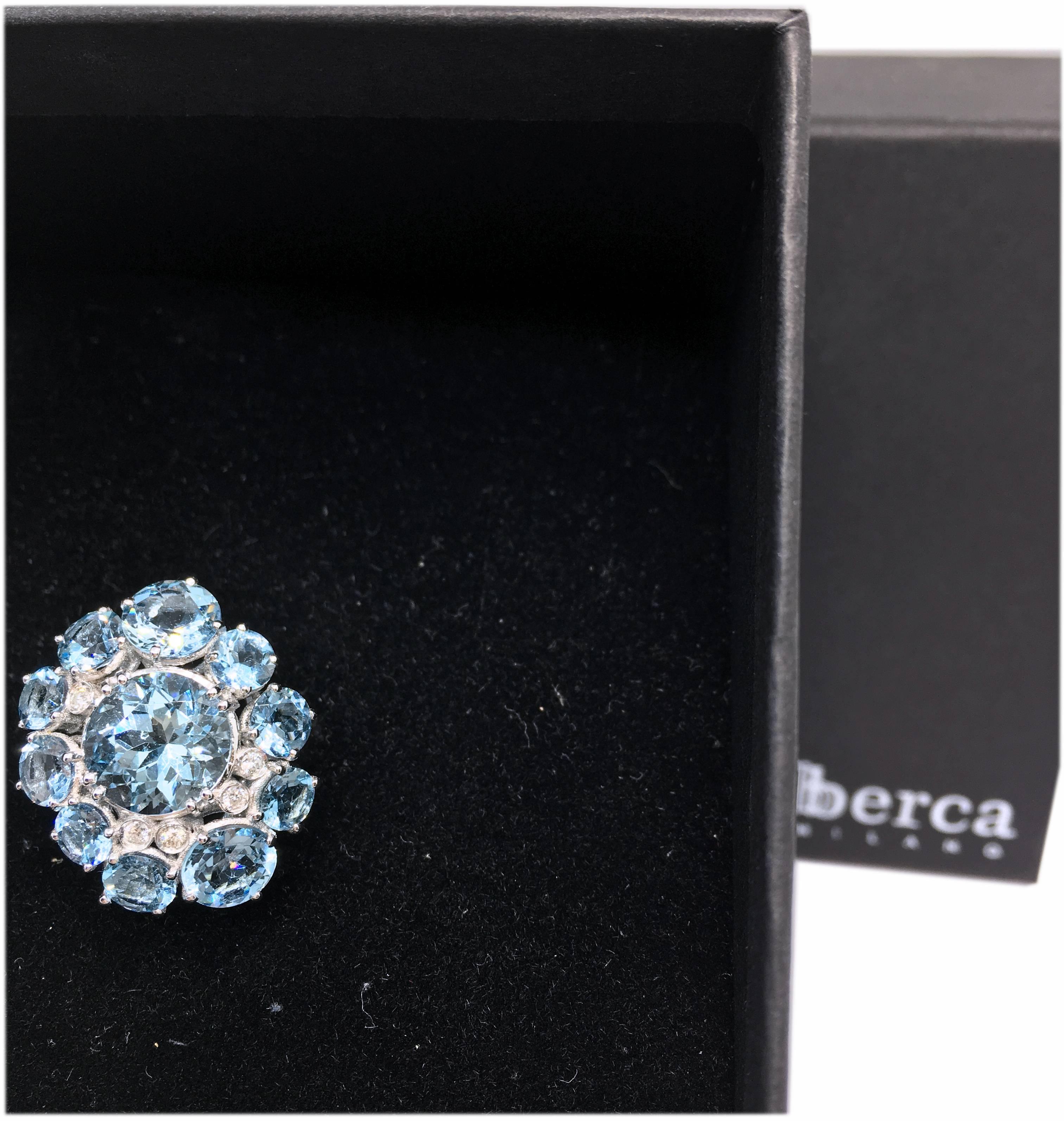 Anello in oro con diamante e acquamarina brasiliana naturale Berca 7,92Kt in vendita 5