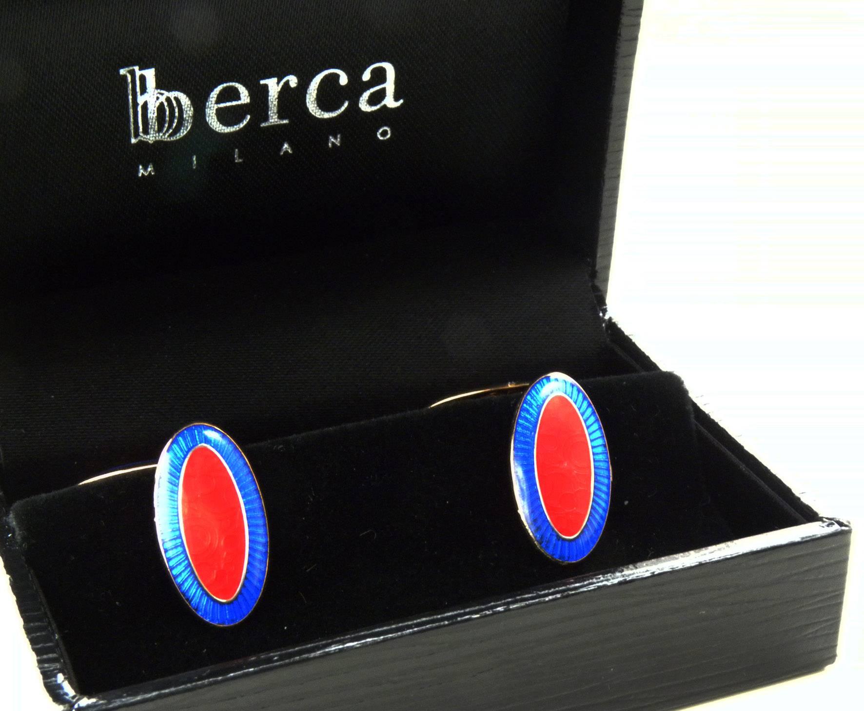 Men's Champslevé Enamel Sterling Silver Rose Gold Plate Red and Blue Cufflinks