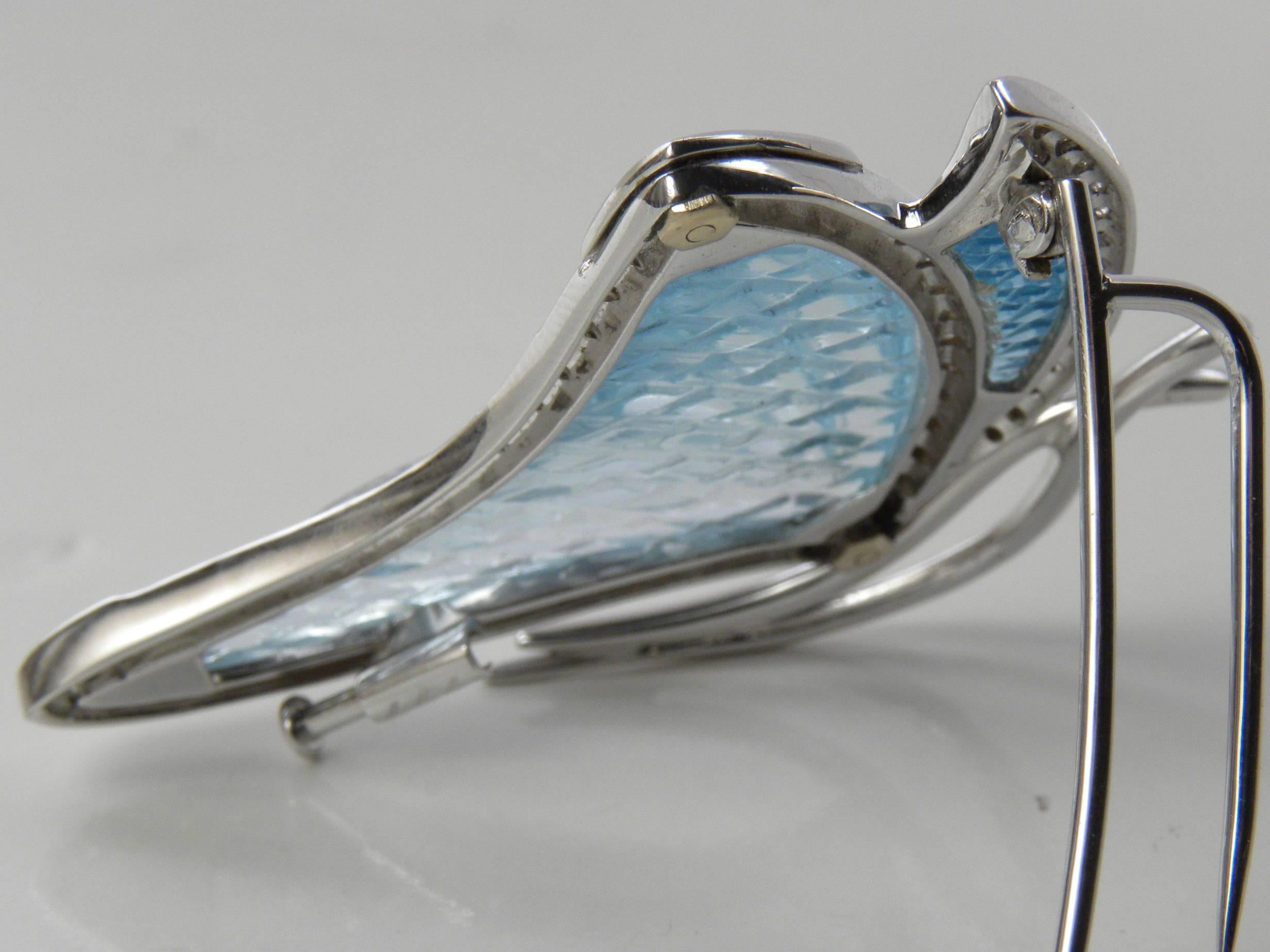 Women's Berca 25Kt Natural Hand Inlaid Aquamarine And Topaz Diamond Butterfly  Brooch