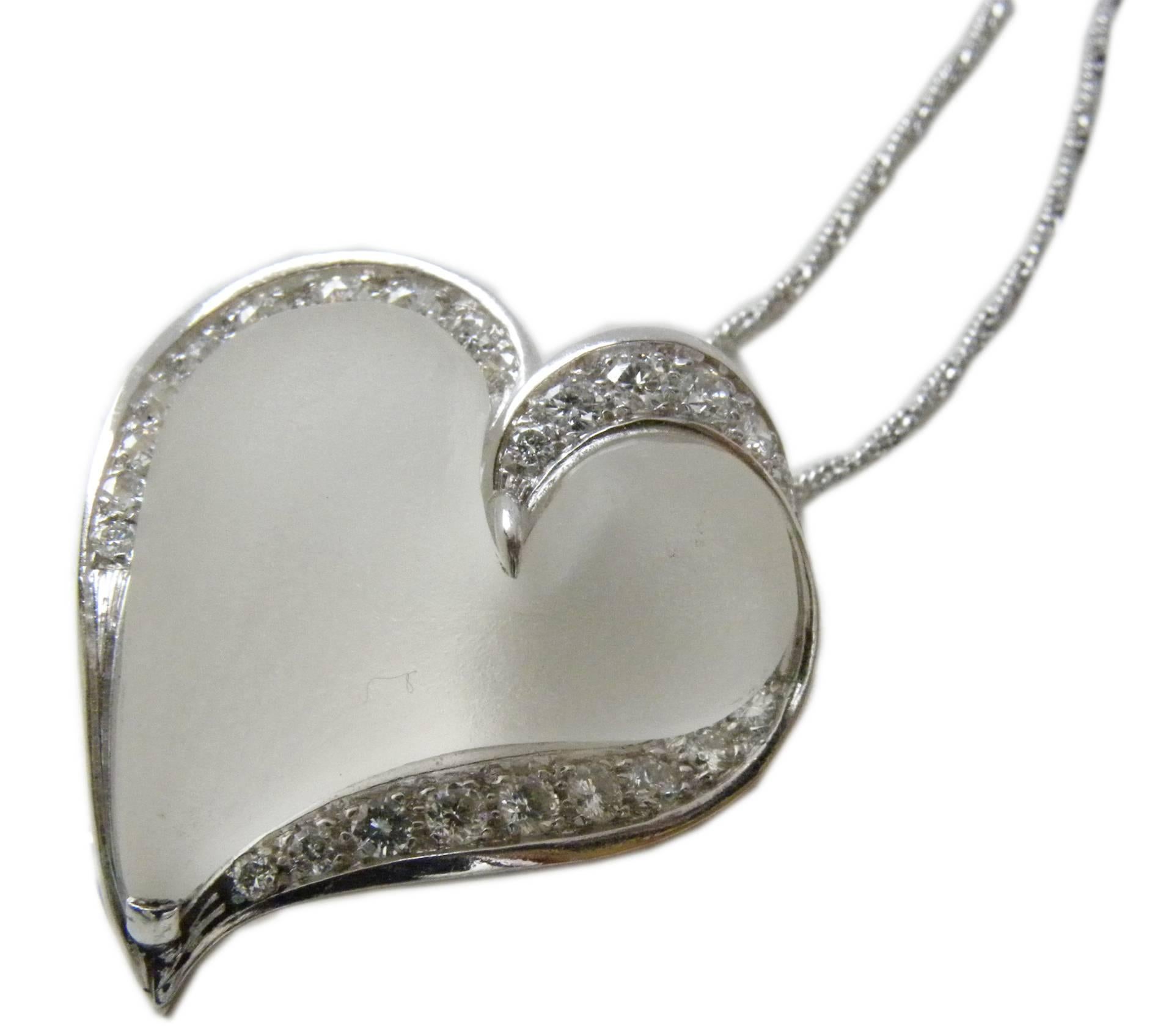 Modern Berca 0.56 Karat White Diamond Hand Inlaid Rock Crystal Platinum Heart Pendant For Sale