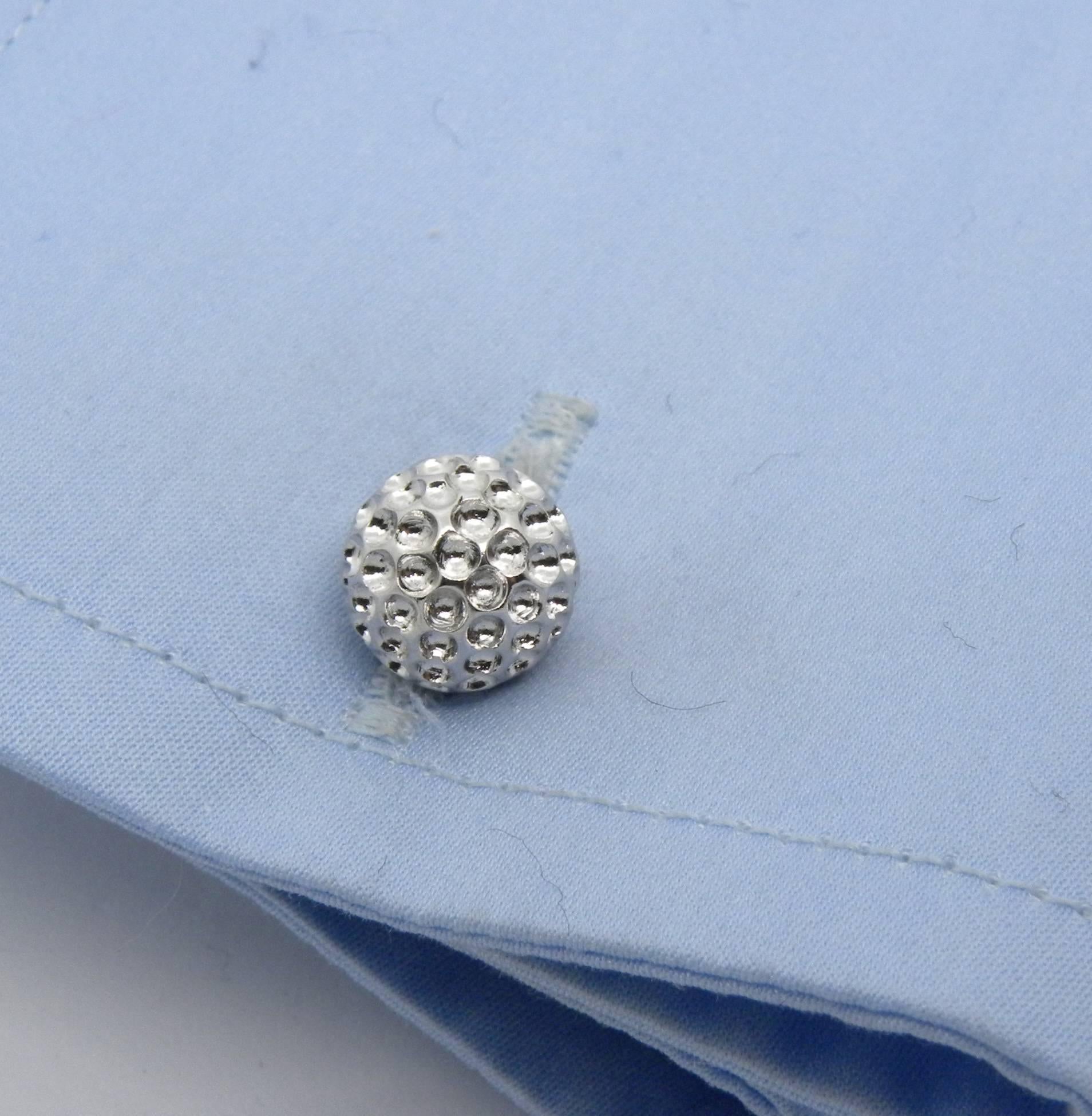 Berca Golf Ball Shaped Solid Sterling Silver Cufflinks In New Condition In Valenza, IT