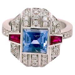 Berca 1.68 ct GIA Cert. NH Cornflower Princess Cut Sapphire Ruby Diamond Ring