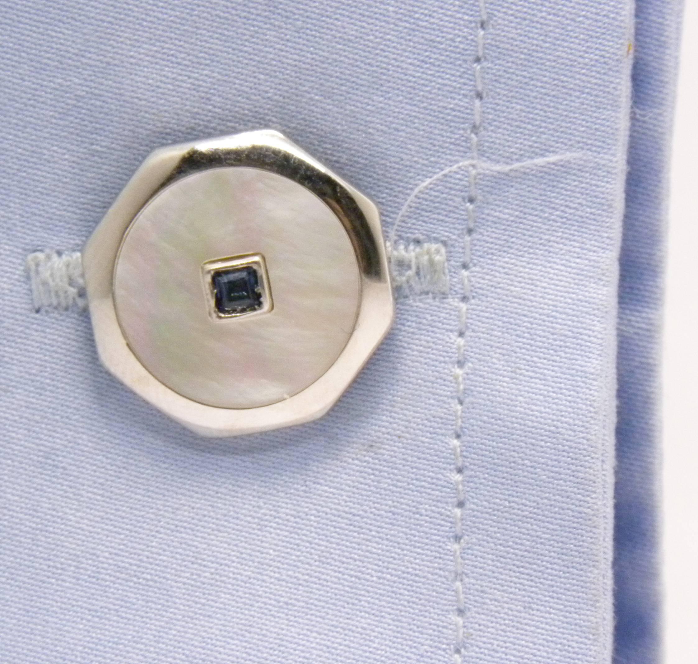 0.14 Natural Square Sapphire T-Bar Back White Gold Cufflinks 2