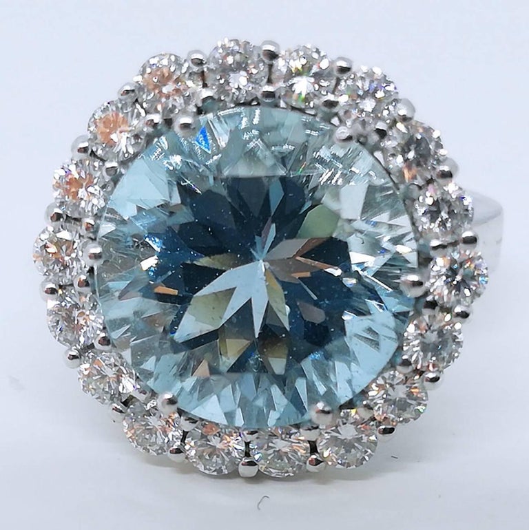 5.98 Carat Brilliant Cut Brazilian Aquamarine Diamond White Gold
