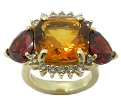Berca Natural Antik Cut Madeira Quartz Red Spessartite Champagne Diamond Ring
