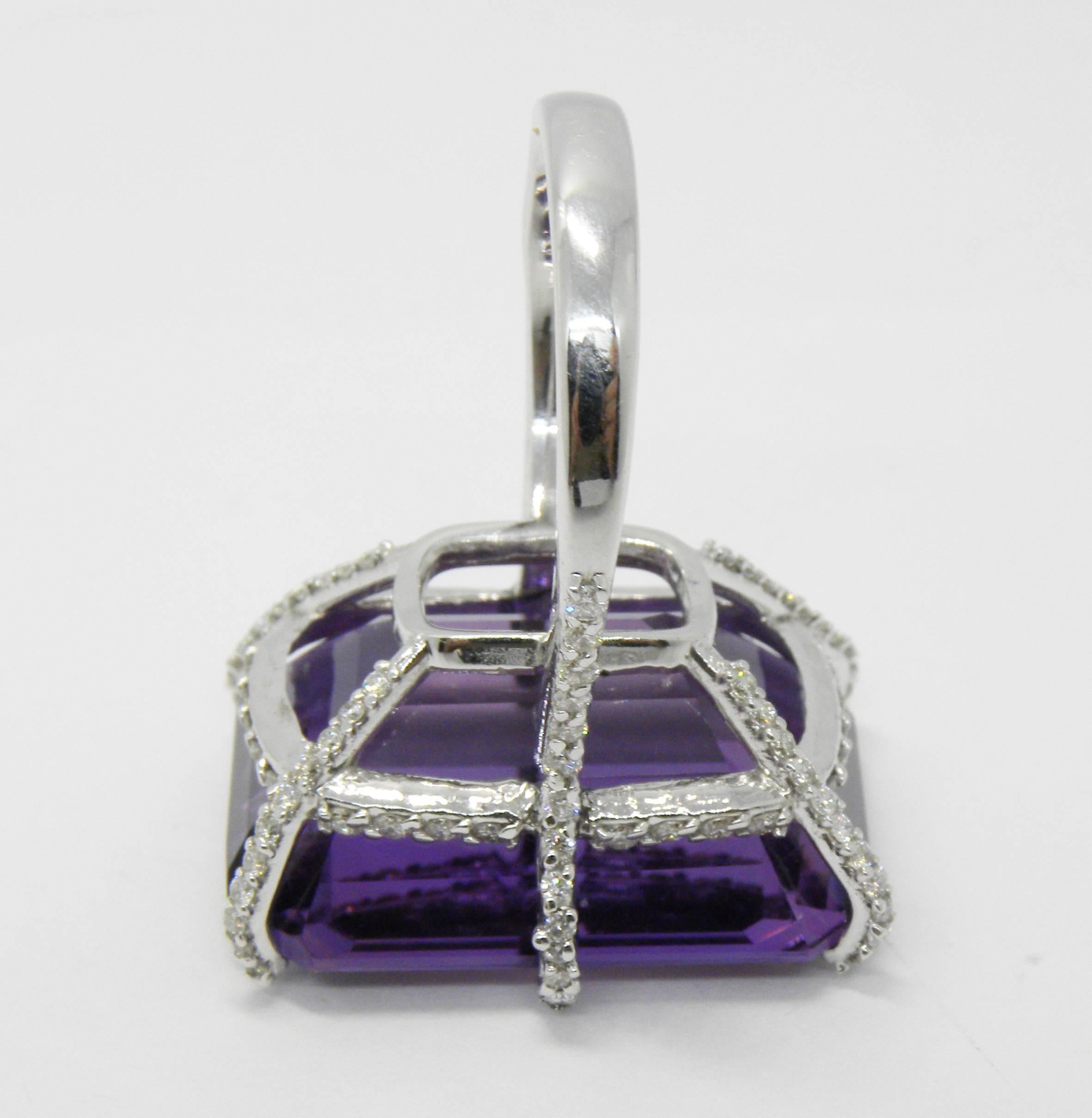31.76 Carat Emerald Cut Amethyst White Diamond Stunning Cocktail Ring In New Condition In Valenza, IT