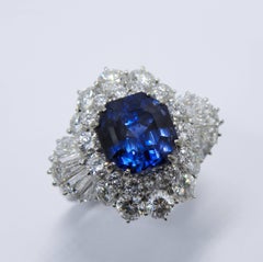 GIA Certified 5.96 Carat No Heat Asscher Cut Kashmir Sapphire Ballerina Ring