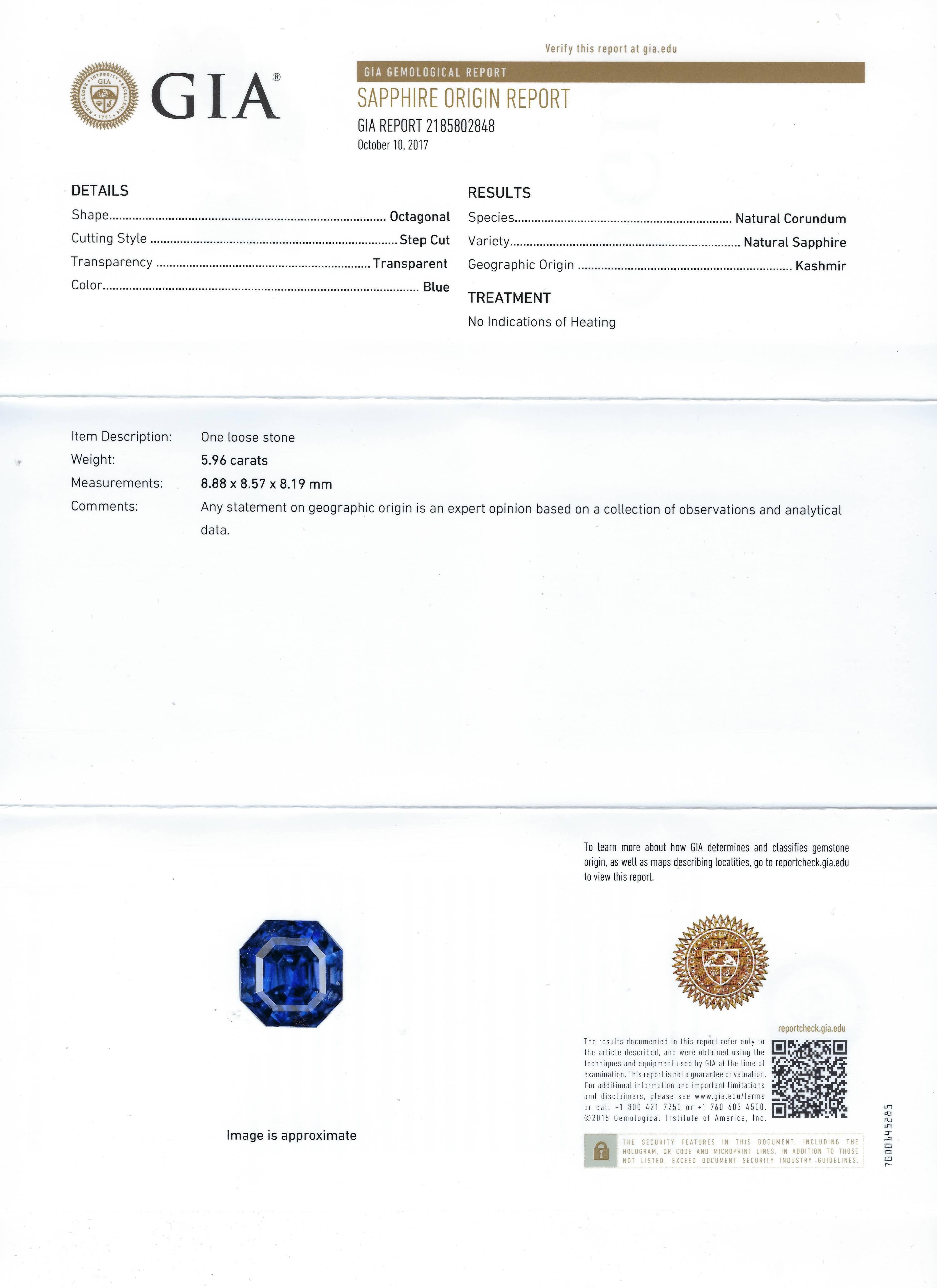 GIA Certified 5.96 Carat No Heat Asscher Cut Kashmir Sapphire Ballerina Ring 3