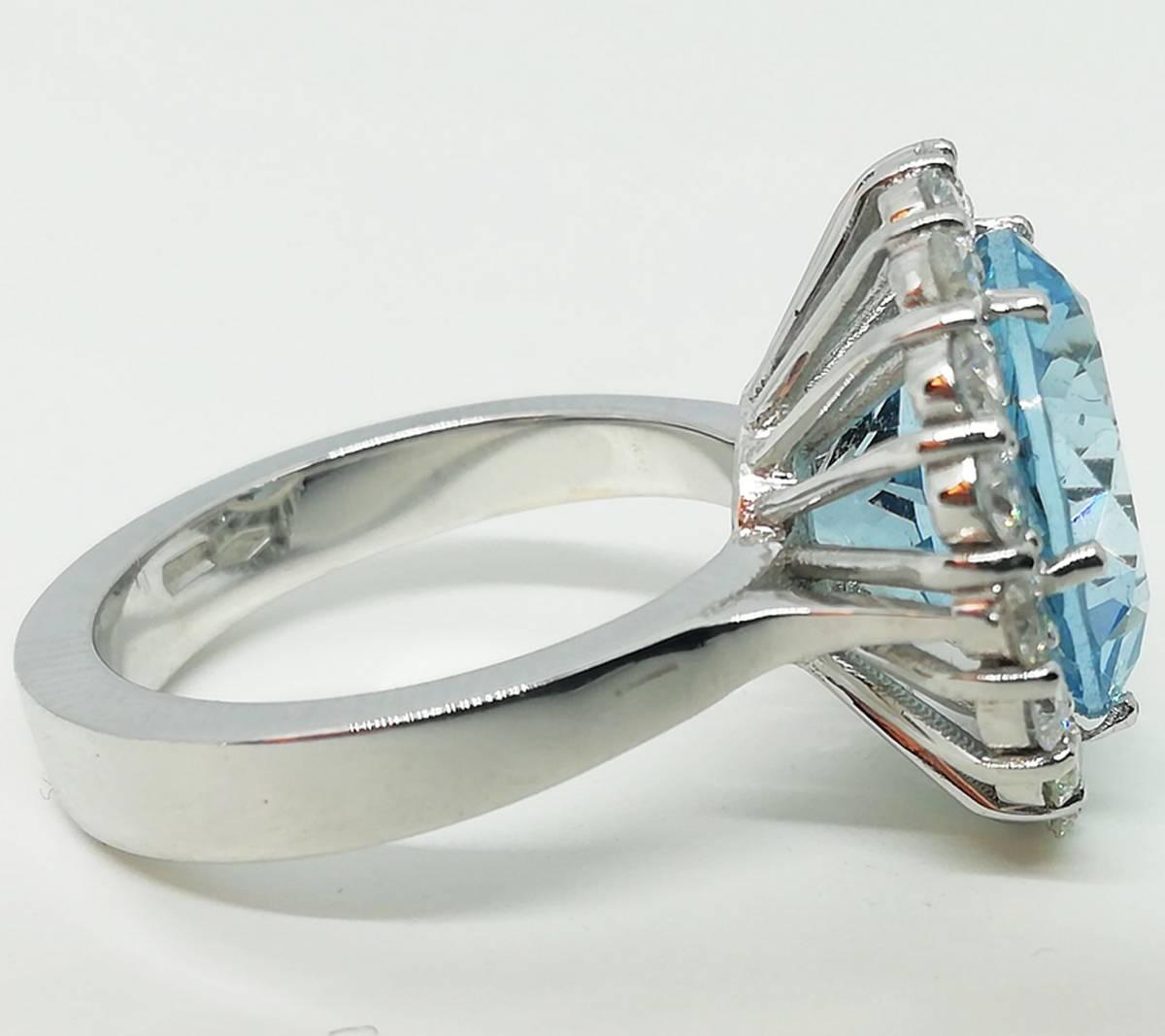 5.98 Carat Brilliant Cut Brazilian Aquamarine Diamond Cocktail Engagement Ring 2