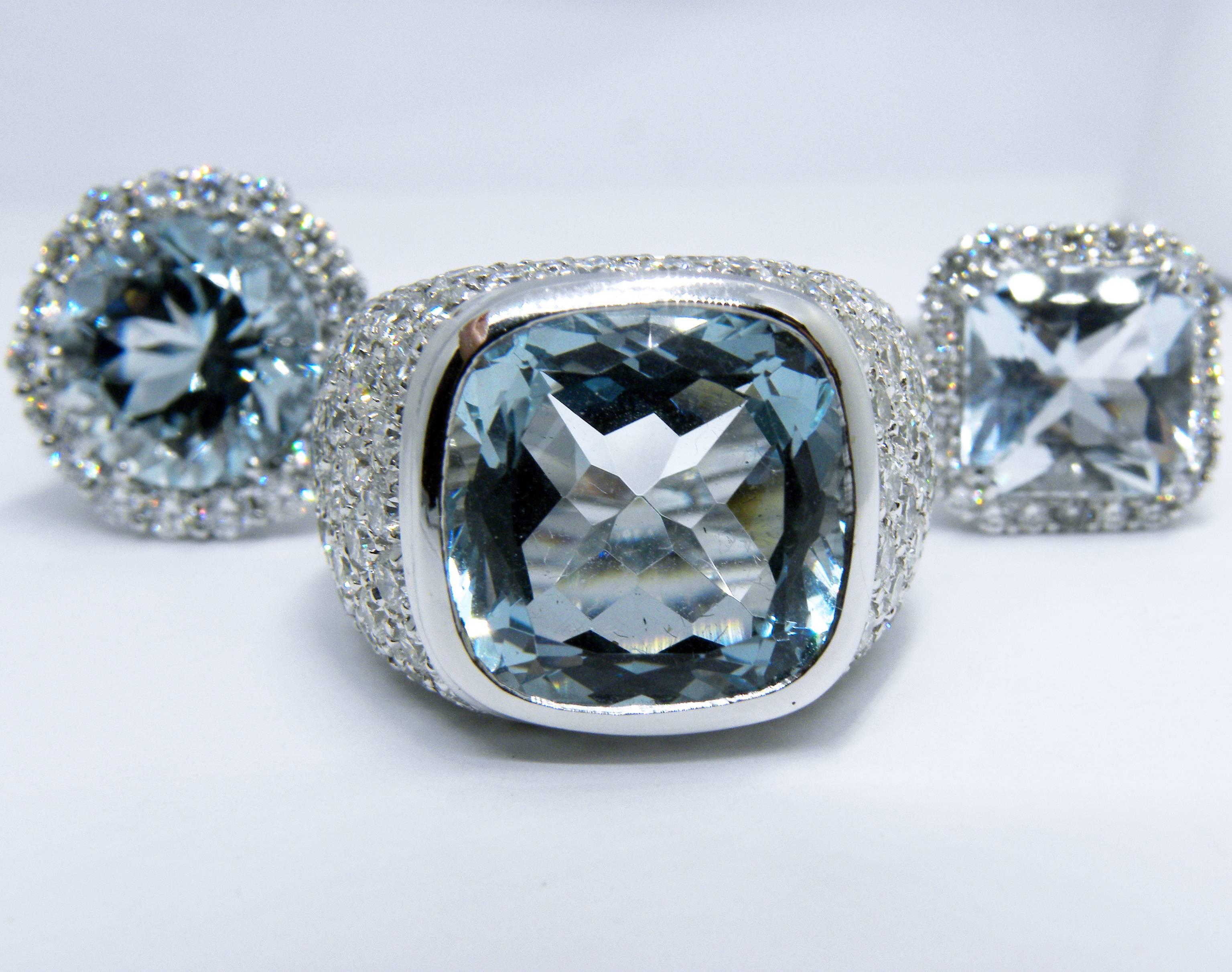 5.98 Carat Brilliant Cut Brazilian Aquamarine Diamond Cocktail Engagement Ring 5