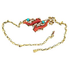 Collar de Arthur King de oro amarillo de 18 quilates con coral y diamantes, alrededor de 1970