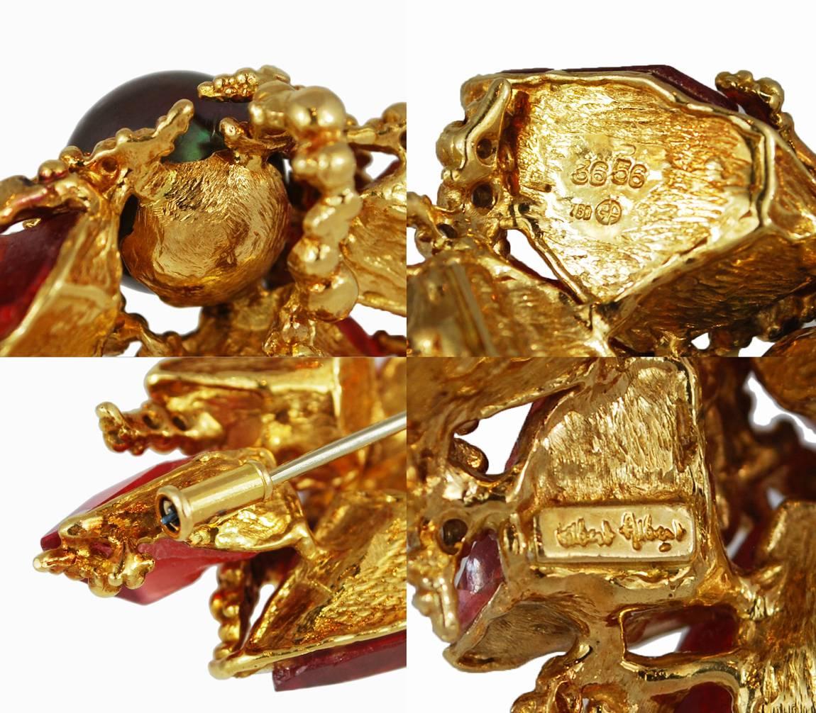 Gilbert Albert Modernist Tahitian Pearl Diamond Gold Pendant Brooch Large 5