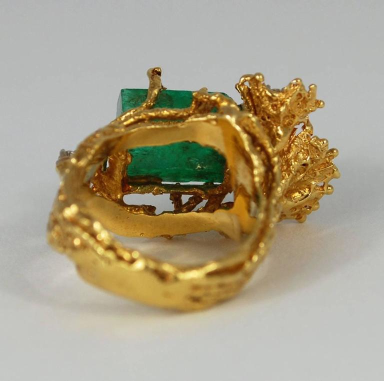 Raw Emerald Diamond Gold Freeform Modern Ring At 1stdibs