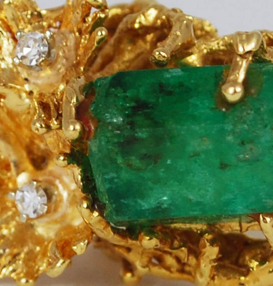 Raw Emerald Diamond Gold Freeform Modern Ring For Sale at 1stdibs