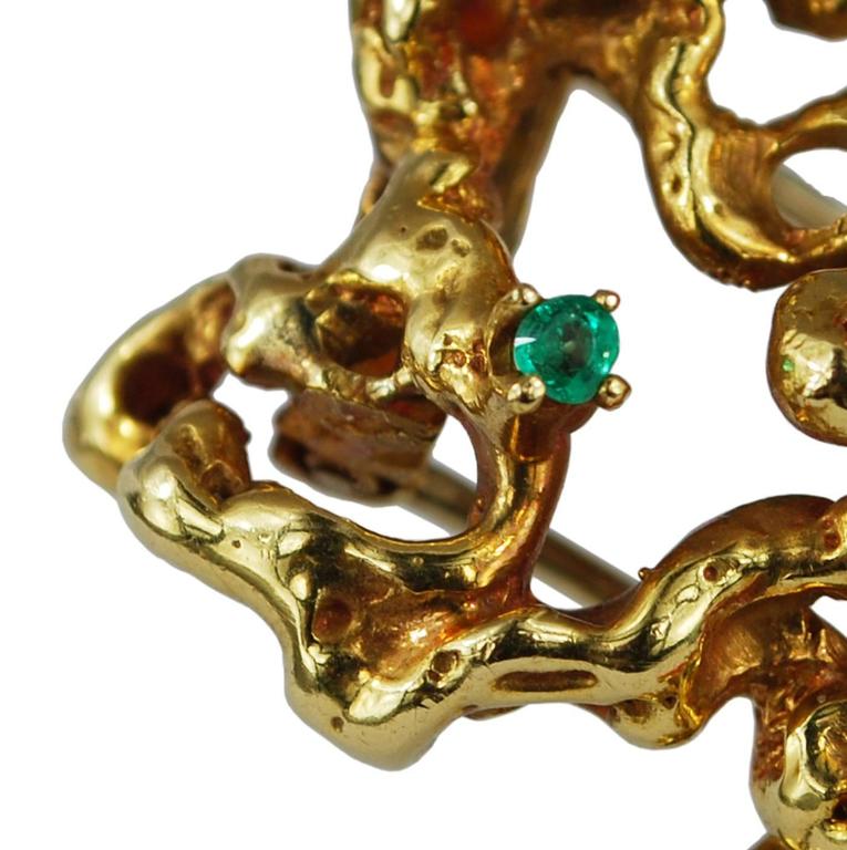 Arthur King Brooch Coral Jade 18 Karat Gold Freeform ...