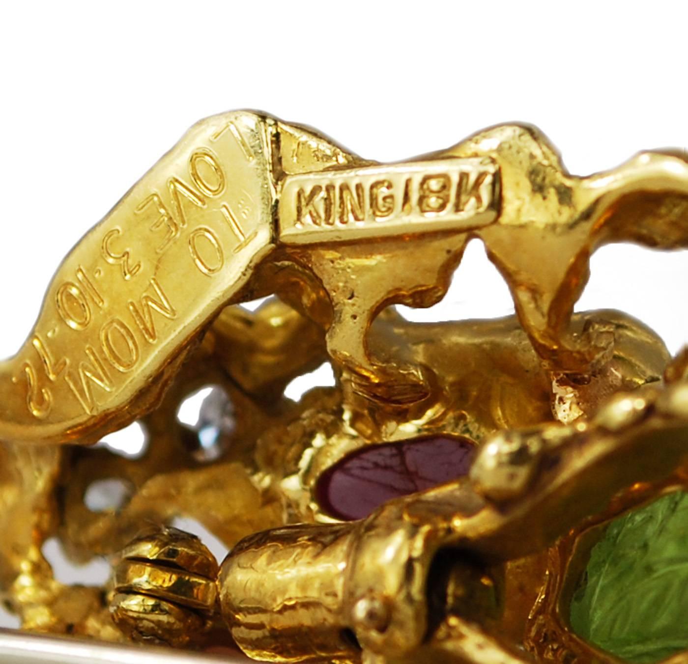 Arthur King Convertible Pendant Brooch Ruby Aquamarine 18 Karat Gold Feeform 3
