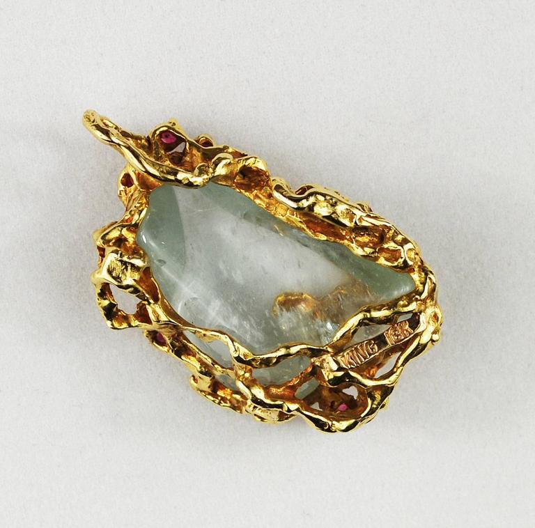 Arthur King Jewelry Pendant Ruby Quartz 18 Karat Gold Freeform