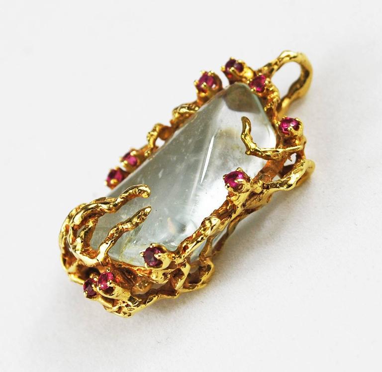 Arthur King Jewelry Pendant Ruby Quartz 18 Karat Gold Freeform Abstract