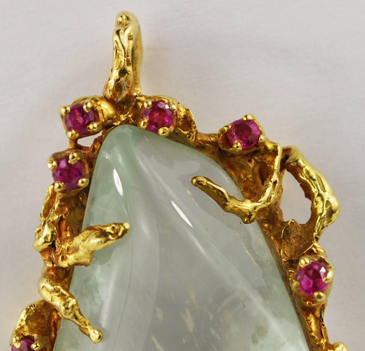 Arthur King Ruby Quartz Freeform Gold Pendant For Sale at 1stdibs