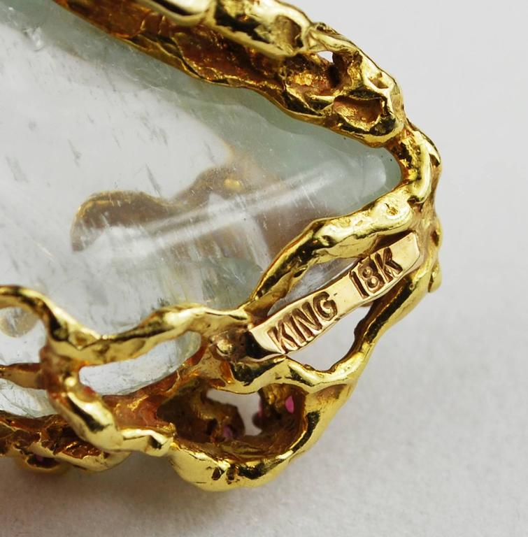 Arthur King Jewelry Pendant Ruby Quartz 18 Karat Gold Vintage, ca 1960
