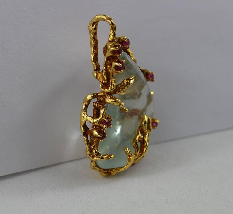 Arthur King Jewelry Pendant Ruby Quartz 18 Karat Gold Freeform Abstract