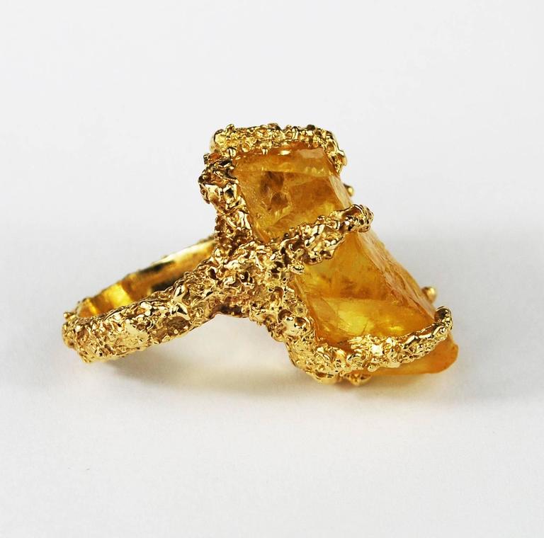 Abstract Raw Citrine Crystal Cocktail Ring 14 Karat Gold Circa