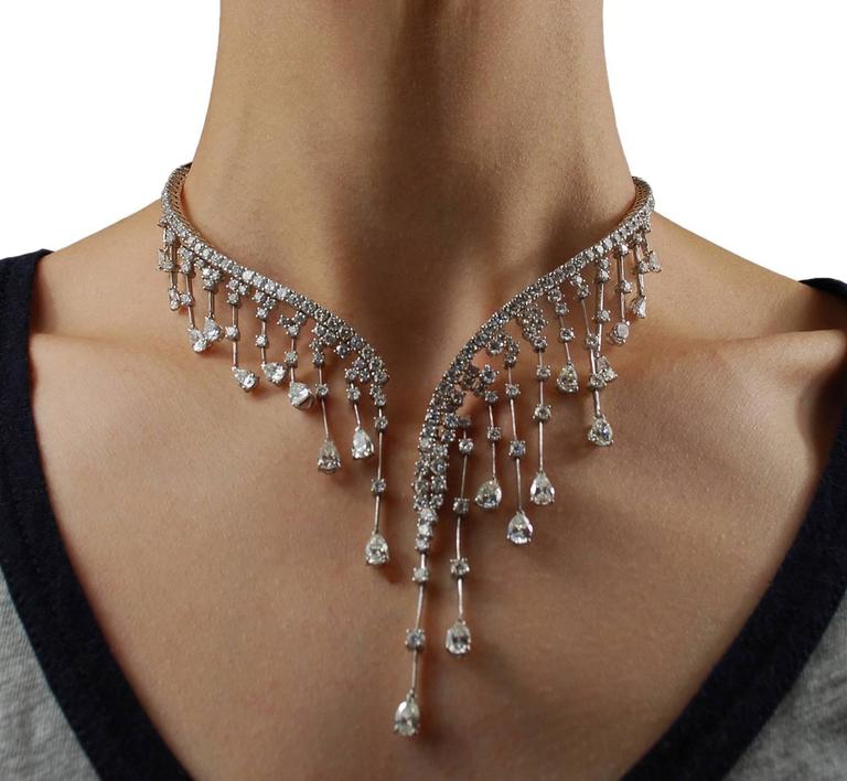 Stefan Hafner Exquisite Diamond White Gold Waterfall Necklace For Sale