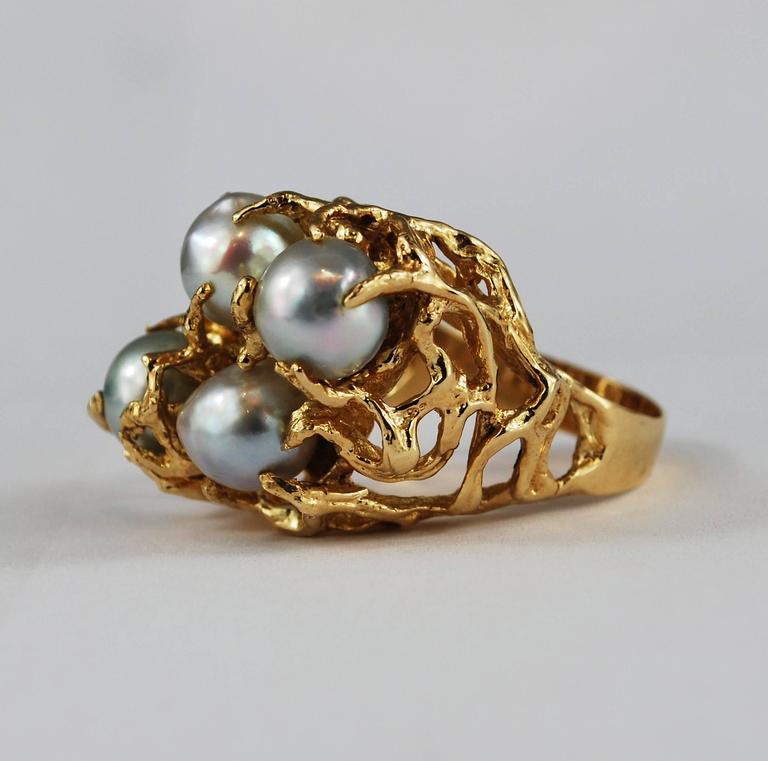 Baroque Pearl 14 Karat Gold Cocktail Ring Freeform Organic For Sale at