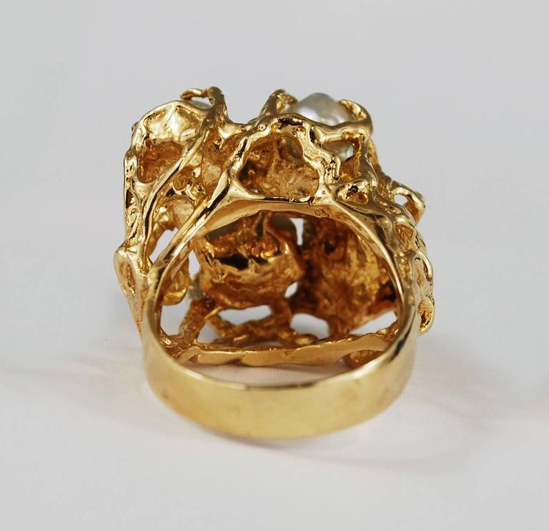 Large Baroque Pearl 14 Karat Gold Cocktail Ring Free Form Abstract