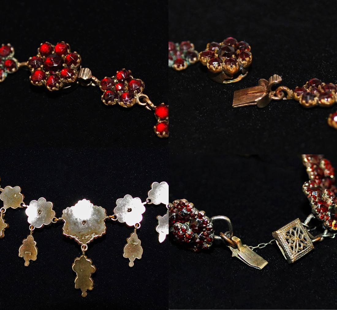 Women's Antique Garnet Bohemian Set Necklace Bracelet Earrings 