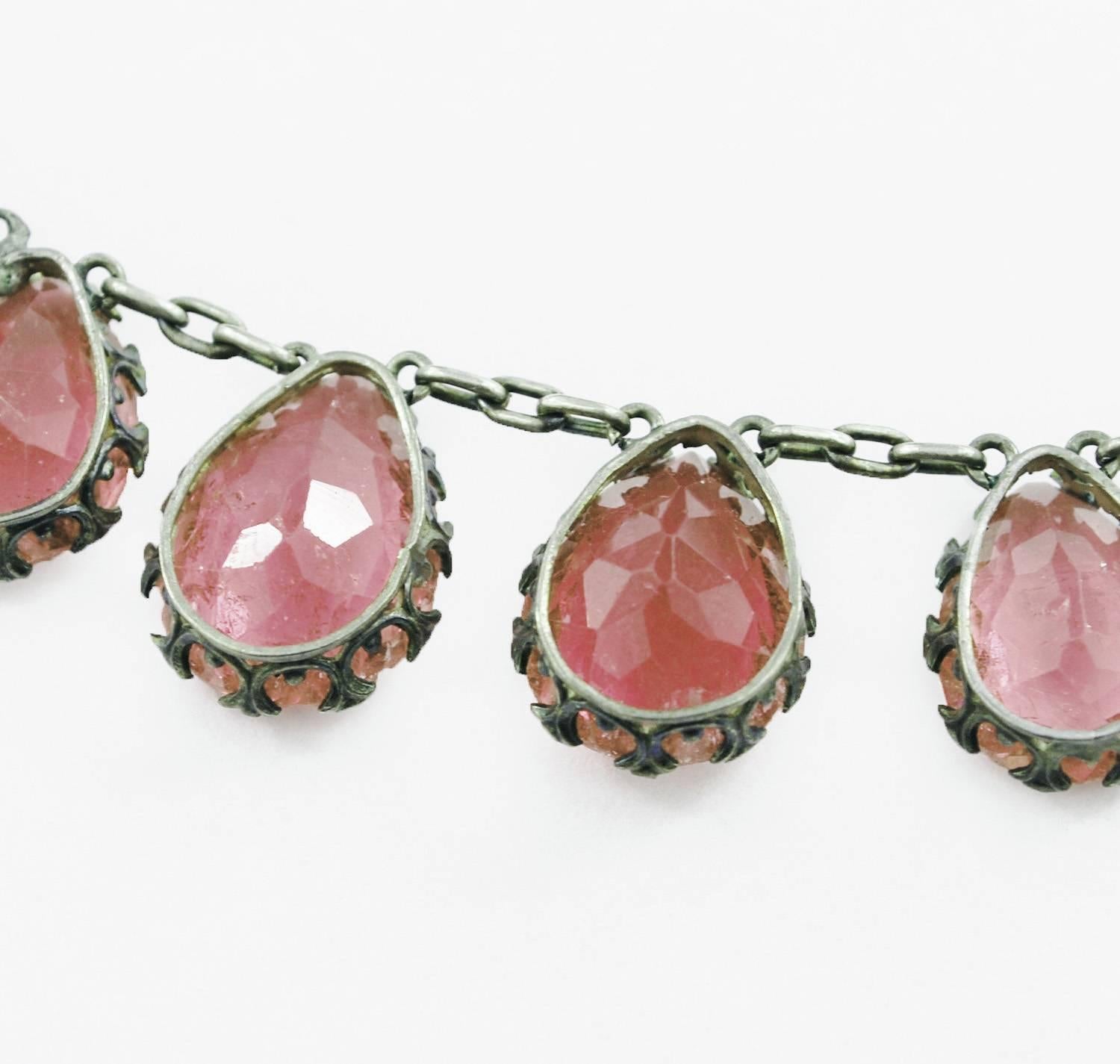 Pear Cut Natural Pink Tourmaline Necklace, circa 1880 For Sale