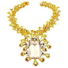Vintage-Statement-Halskette aus 14-karätigem Gelbgold mit Rubin und Kunzit von Barbara Anton, ca. 1970